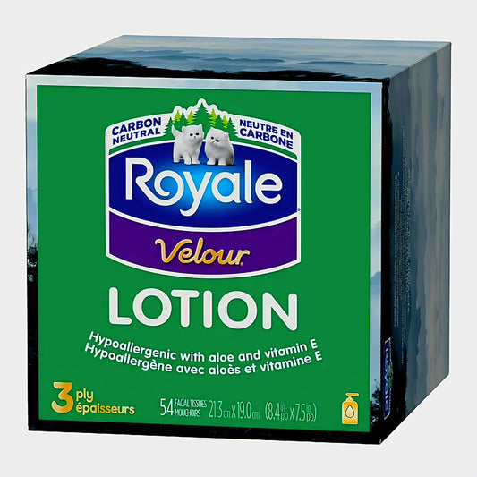 Royale Velour Lotion facial tissues, 24 cube boxes per case, 54 tissues per box