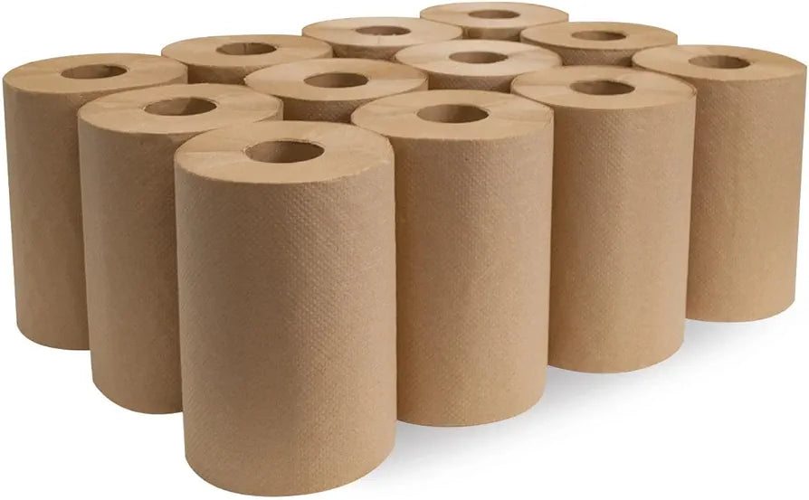 J.E.T. Collection brown paper towel rolls, 12 rolls per case, available in 350 ft and 425 ft