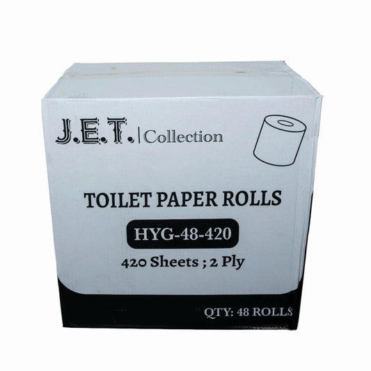 J.E.T. Collection toilet paper rolls, 2-ply, 420 sheets per roll, 48 rolls per case