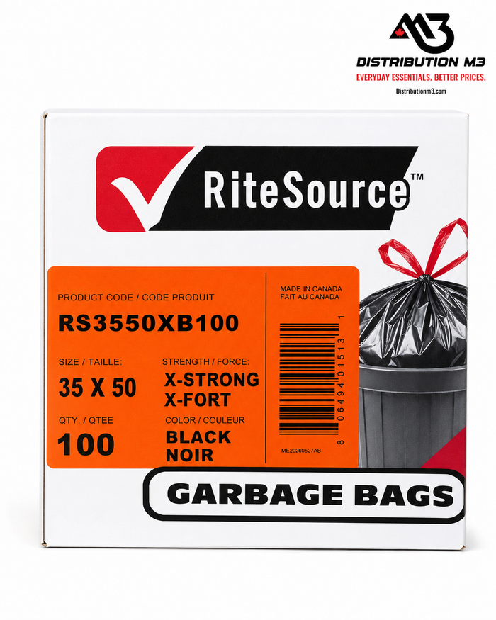 RiteSource black garbage bags 35 x 50 X-Strong, 100 bags per box