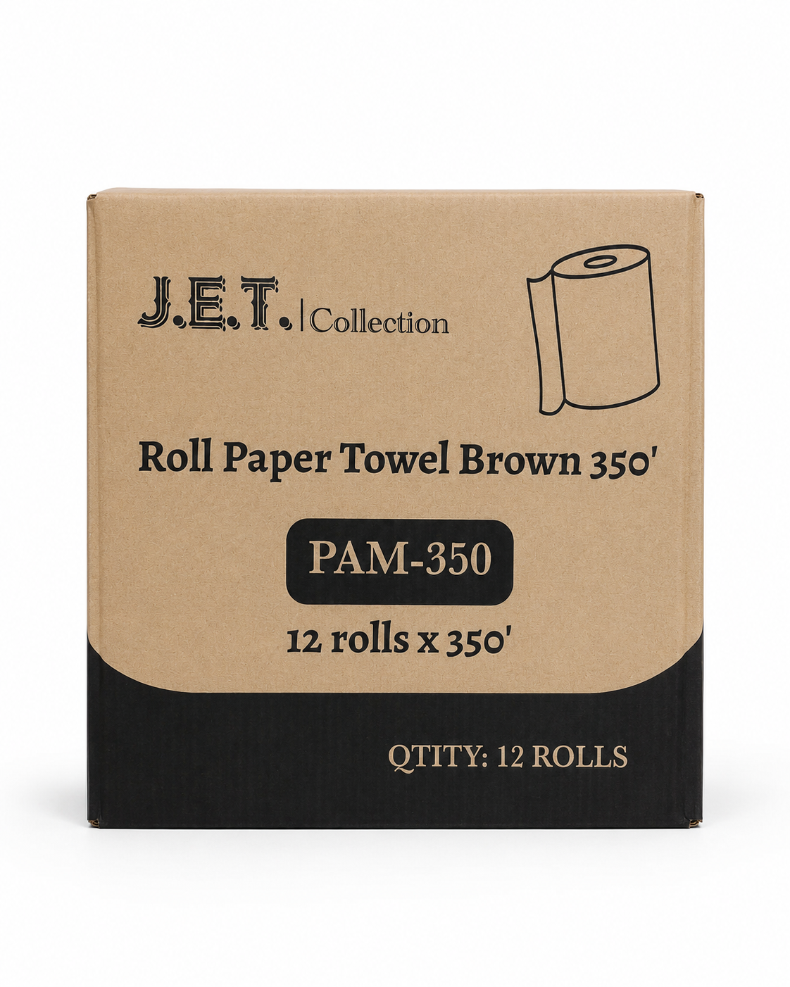 J.E.T. Collection brown paper towel rolls, 12 rolls per case, available in 350 ft and 425 ft