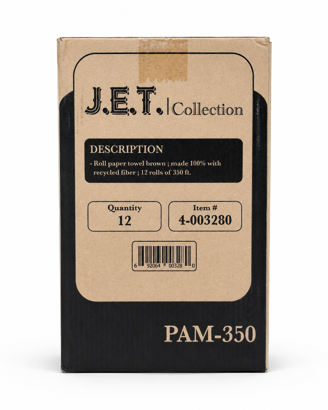 J.E.T. Collection brown paper towel rolls, 12 rolls per case, available in 350 ft and 425 ft