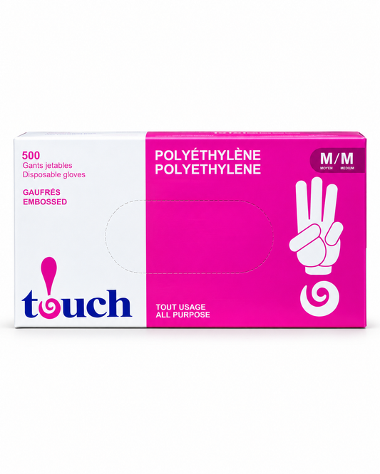 Clear polyethylene disposable gloves by Touch