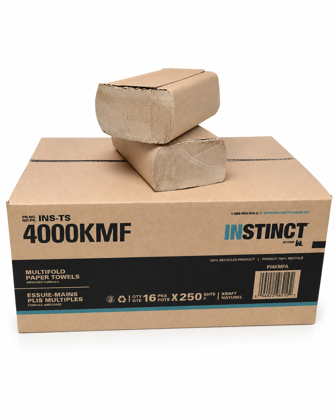 Instinct multifold kraft paper towels, 4,000 sheets per case, 16 packs of 250 sheets