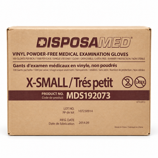 Gants jetables en vinyle sans poudre DisposaMed — 1 000 gants par carton