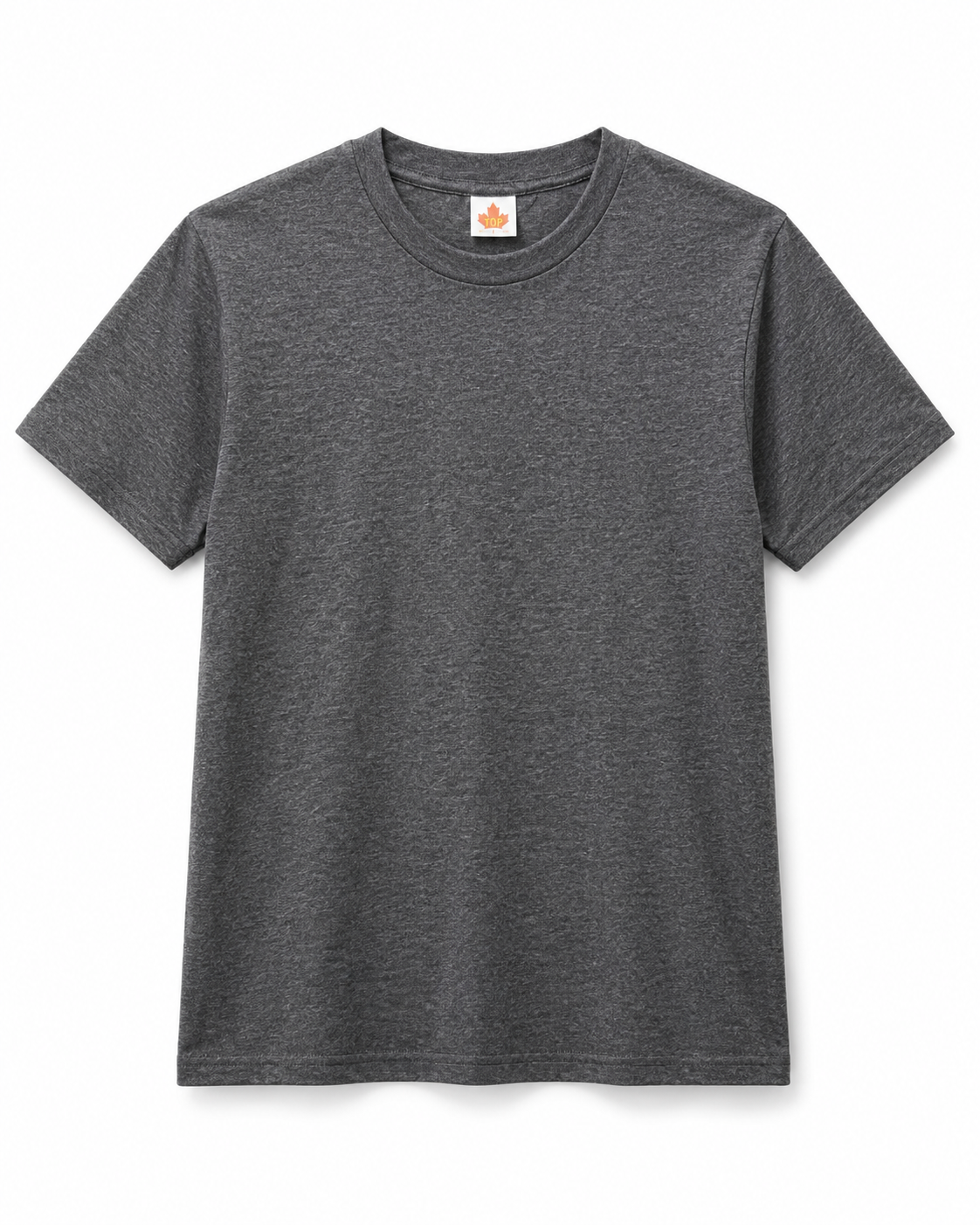 Classic cotton-blend T-shirts in charcoal and grey. Variant alt text: Charcoal classic cotton-blend T-shirt, 60 cotton 40 polyester; Grey classic cotton-blend T-shirt, 60 cotton 40 polyester.